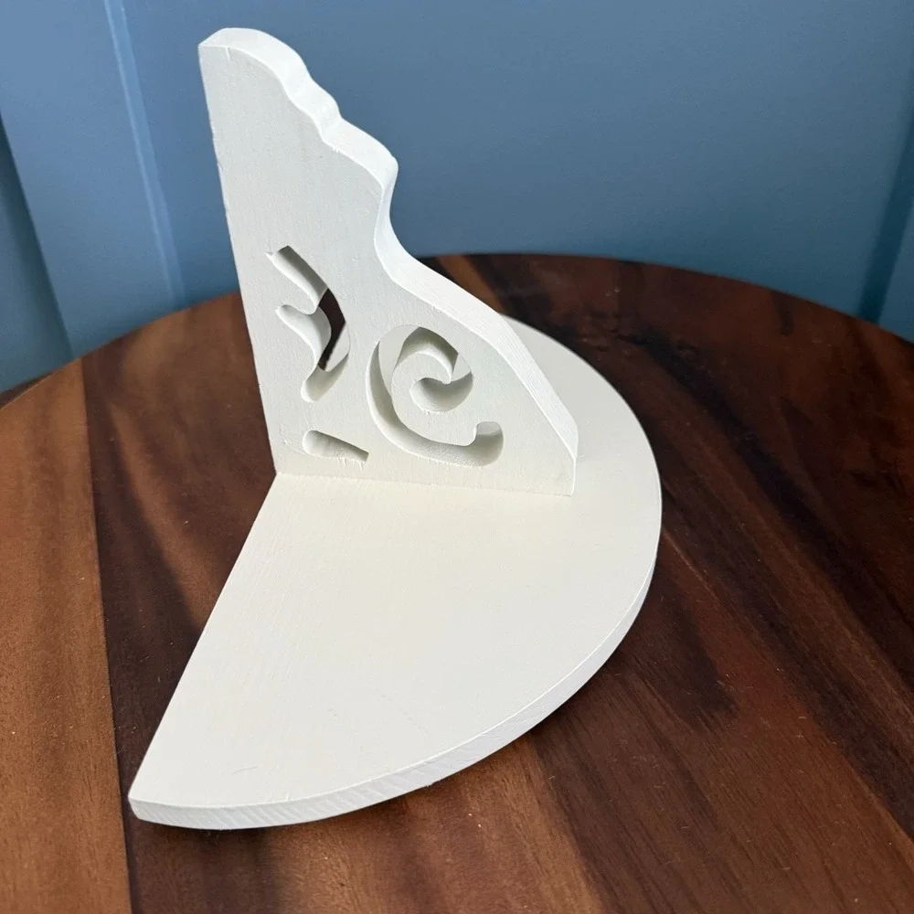 White Wood Half Moon Wall Shelf Plate Groove Bookend Display 11
